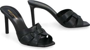 SAINT LAURENT Black Leather Square Toe Sandals for Women