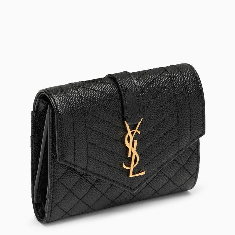 SAINT LAURENT Elegant Black Tri-Fold Leather Mini Wallet