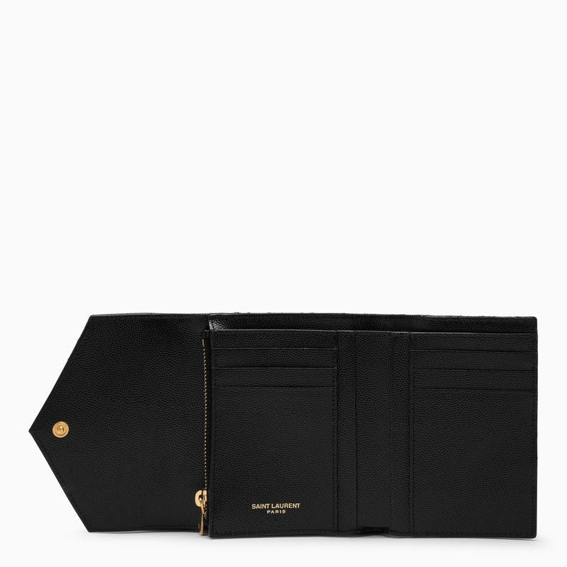 SAINT LAURENT Elegant Black Tri-Fold Leather Mini Wallet