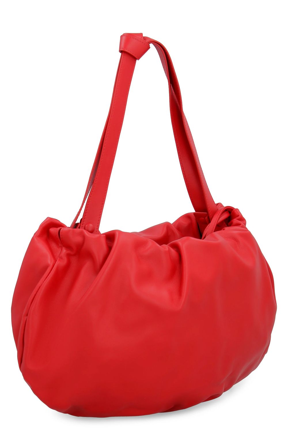 BOTTEGA VENETA Red Leather Handbag for Women - Drawstring Closure, Silver-Tone Hardware, Size 40x25x14cm