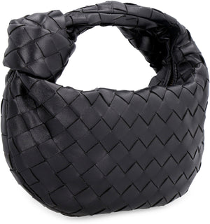 BOTTEGA VENETA Black Mini Jodie Handbag in Lambskin with Intrecciato Weave and Gold-Tone Details - 23x28x8cm