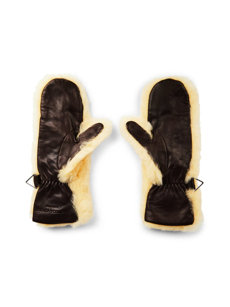 BOTTEGA VENETA Teddy Shearling and Leather Logo Gloves