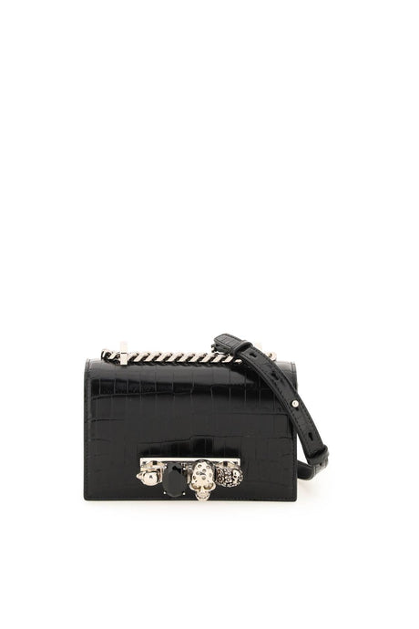 Jewelled Satchel Mini Handbag in Black Calf Leather for Women