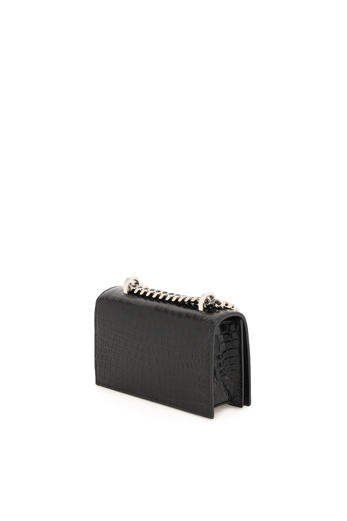 Jewelled Satchel Mini Handbag in Black Calf Leather for Women