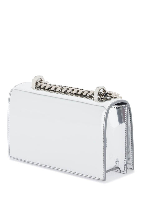 حقيبة صغيرة مزينة بالجواهر مع مقبض مرصع بالكريستال وسلسلة قابلة للتحويل - رمادي