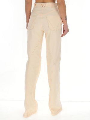 BOTTEGA VENETA Pink Denim Jeans with Front Button and Zip Closure - Wide Leg Model for Women (SS21)