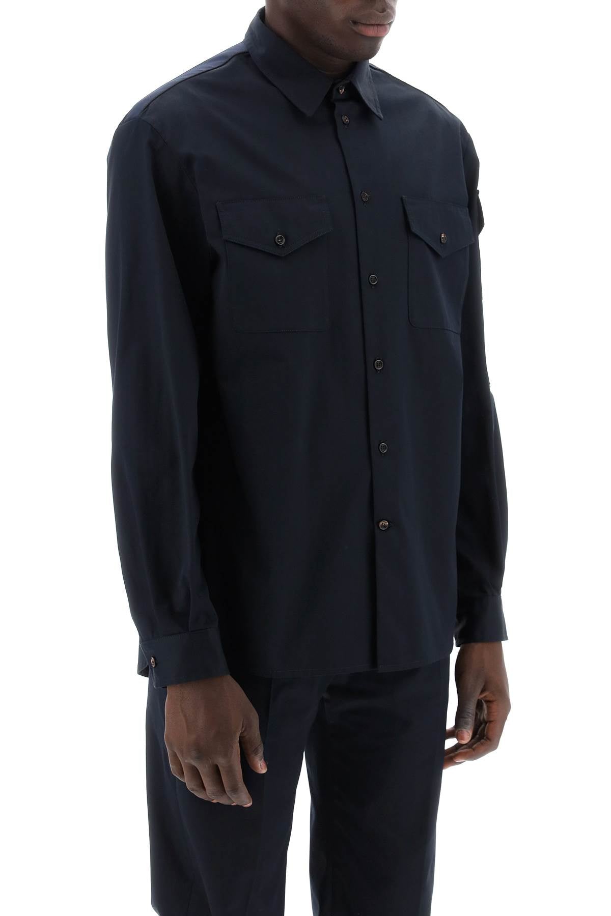 ALEXANDER MCQUEEN Blue Long-Sleeved Shirt with Logo Band on the Sleeve