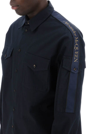 ALEXANDER MCQUEEN Blue Long-Sleeved Shirt with Logo Band on the Sleeve