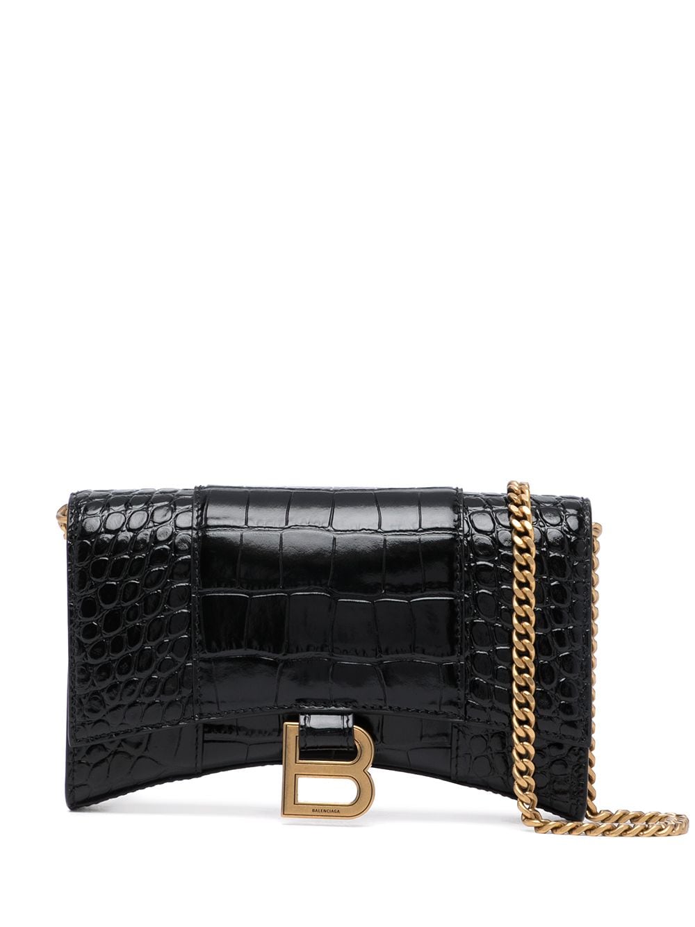 時尚女性專用 黑色鱷魚紋小手提包 附金色鏈帶