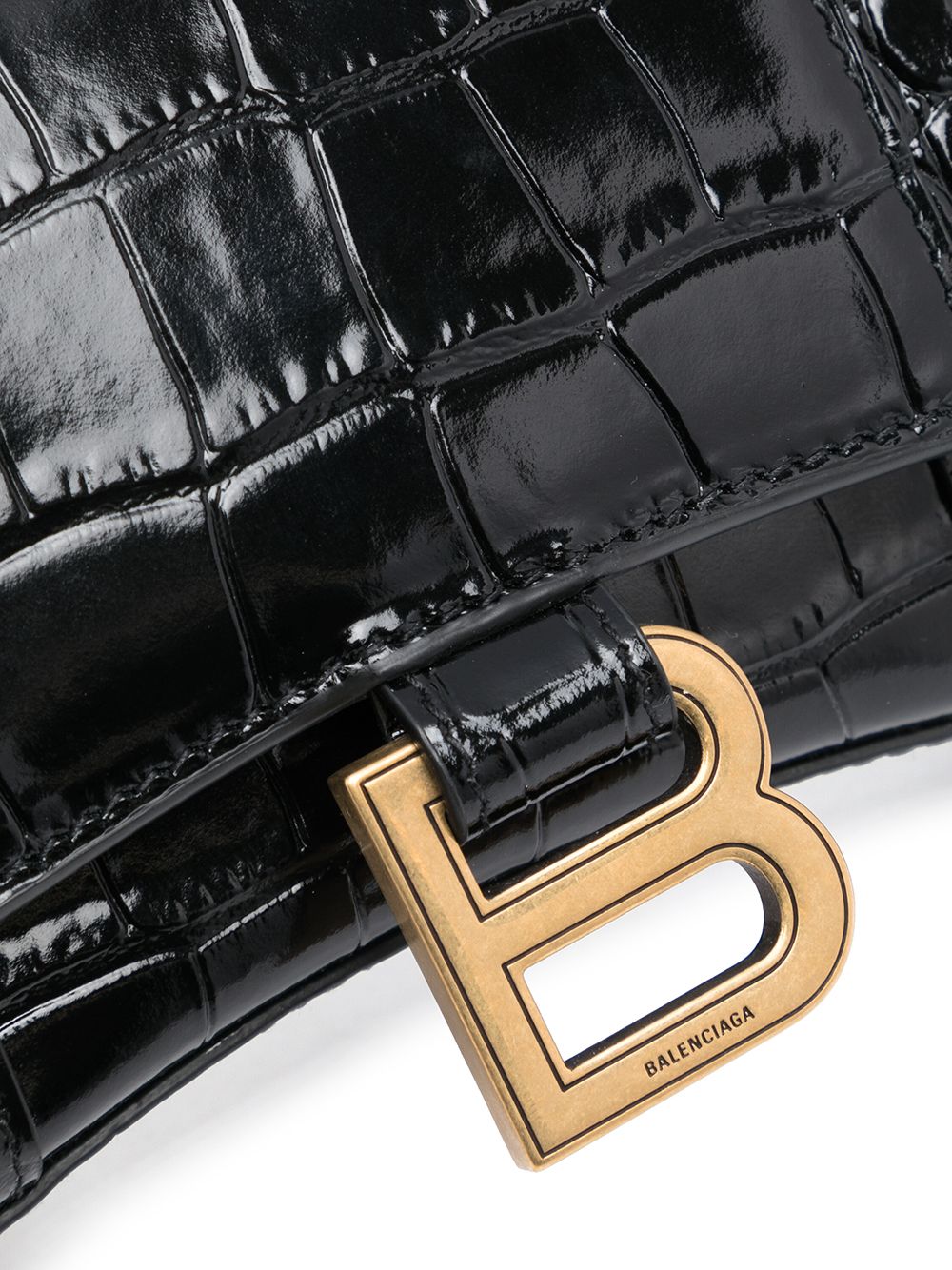 BALENCIAGA Black Crocodile Textured Chain Handbag - SS24 Collection