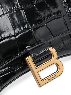 BALENCIAGA Black Crocodile Textured Chain Handbag - SS24 Collection