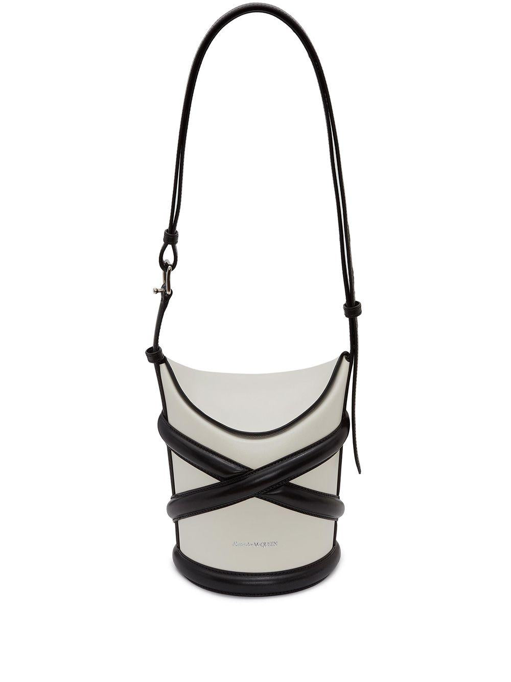 The Curve Small Shoulder and Crossbody Bag in Soft Ivory and Black