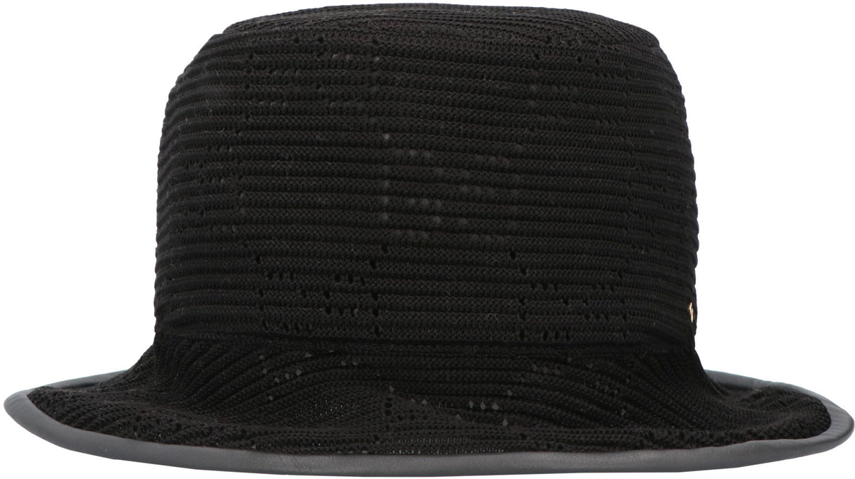 GUCCI Black Knit Beanie with Leather Trimming for Women