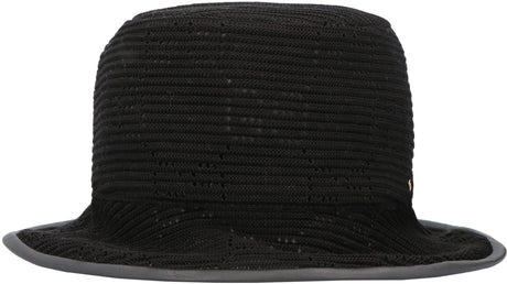 精緻黑色針織帽子，皮革飾邊與開孔細節，適合女性 - FW21