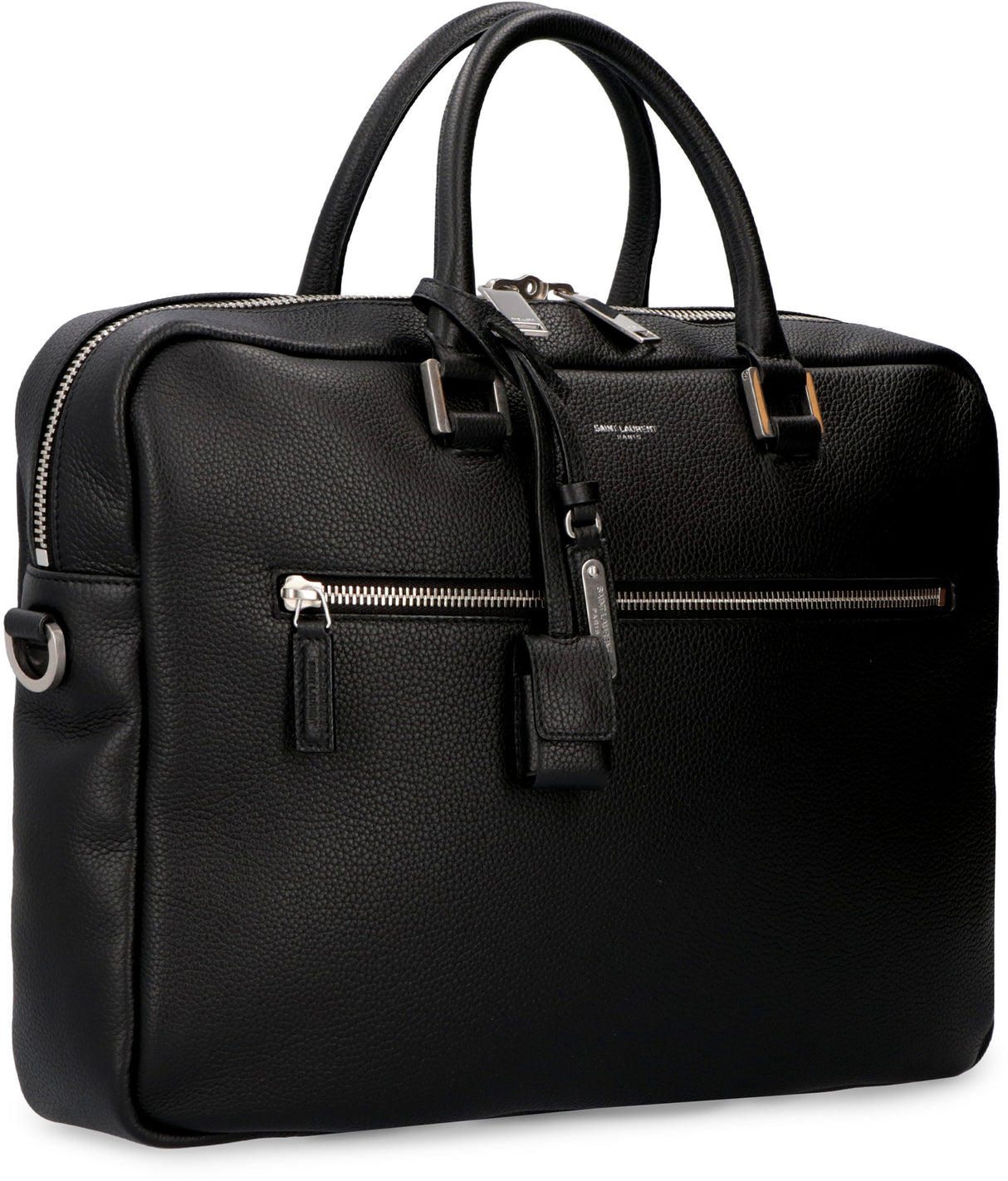 حقيبة يد جلدية فاخرة بتفاصيل شعار باللون الأسود المتعدد الاستخدامات