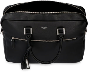 SAINT LAURENT Premium Leather Briefcase with Logo Detail in Versatile Black