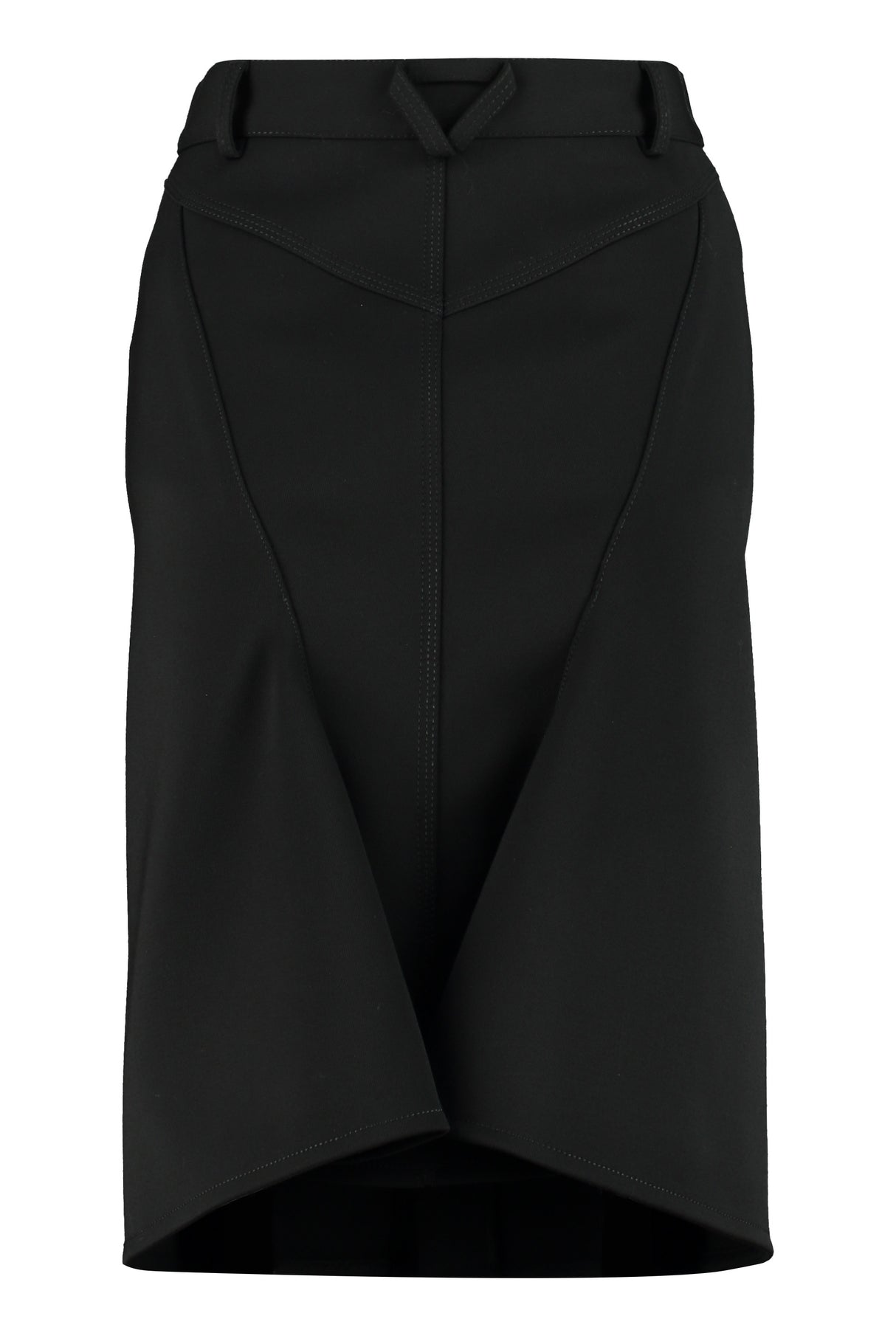 BOTTEGA VENETA Black Stretch Wool Skirt with Button Fastening and Back Ruffle Detail for Women