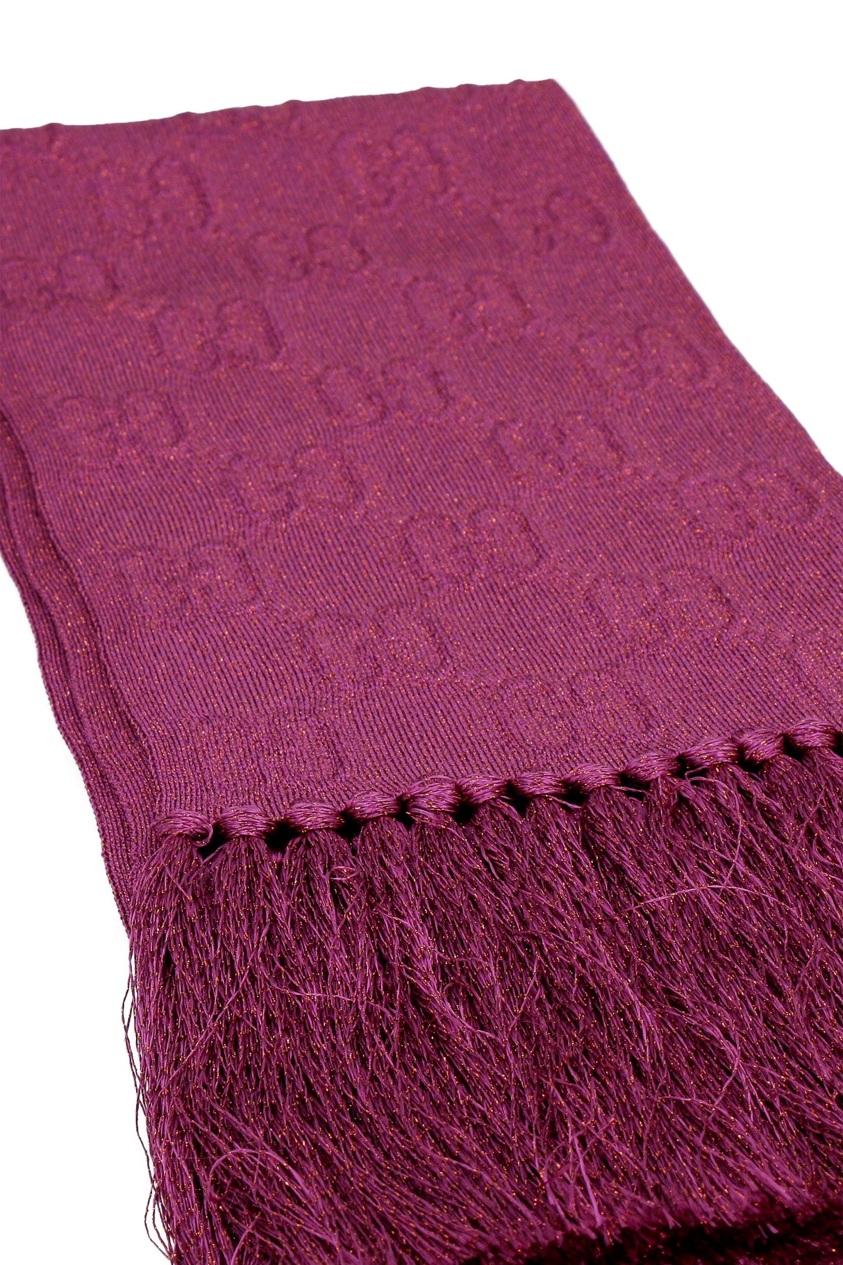 GUCCI Fringed Scarf in Fuchsia with Lurex Threads and Pink Accents