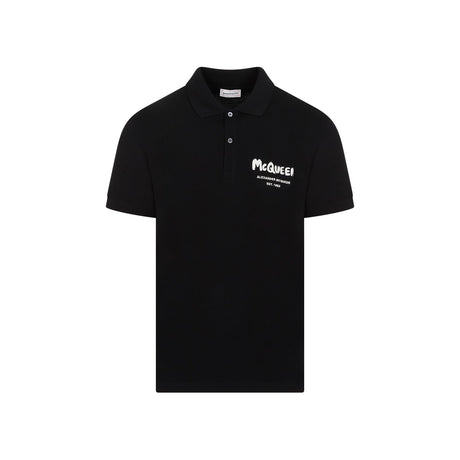 ALEXANDER MCQUEEN Black Graffiti Polo for Men