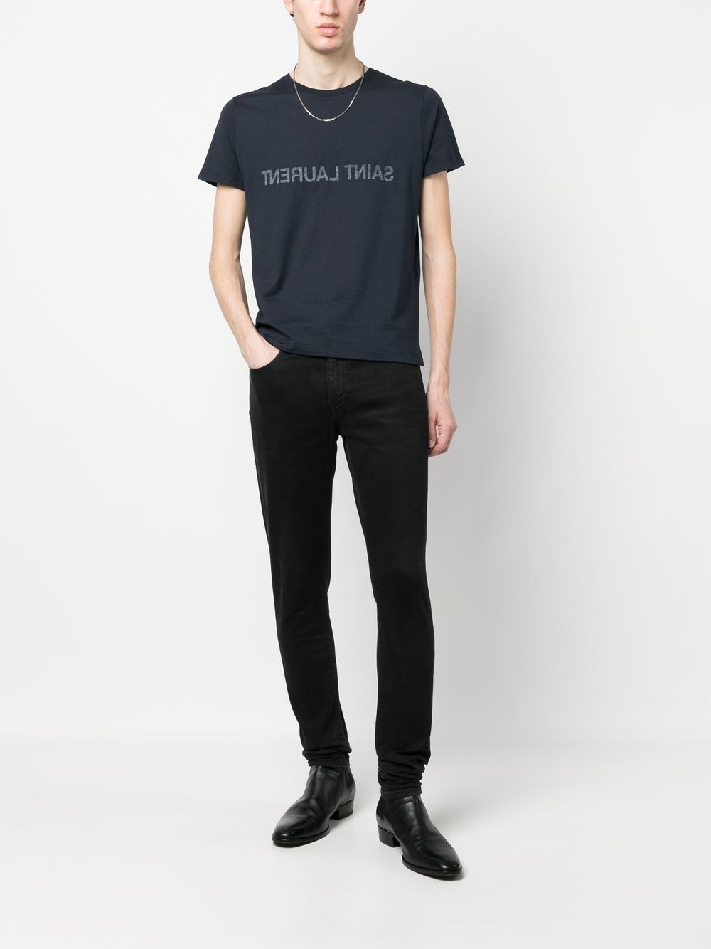 SAINT LAURENT Inverted Logo Cotton T-Shirt - Regular Fit Size L