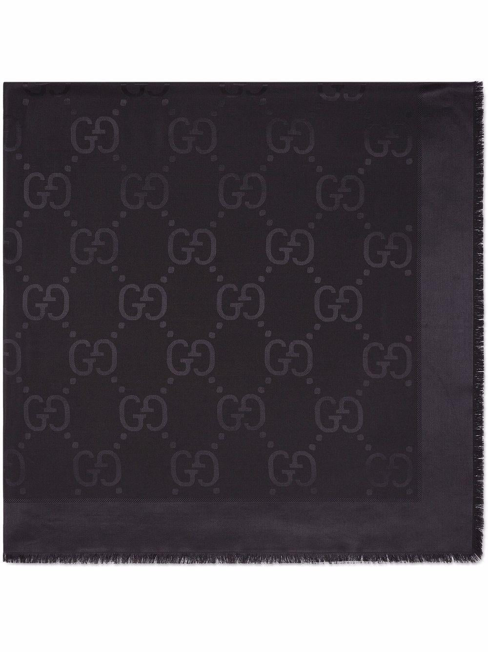 GUCCI Frayed GG Jacquard Printed Silk Scarf