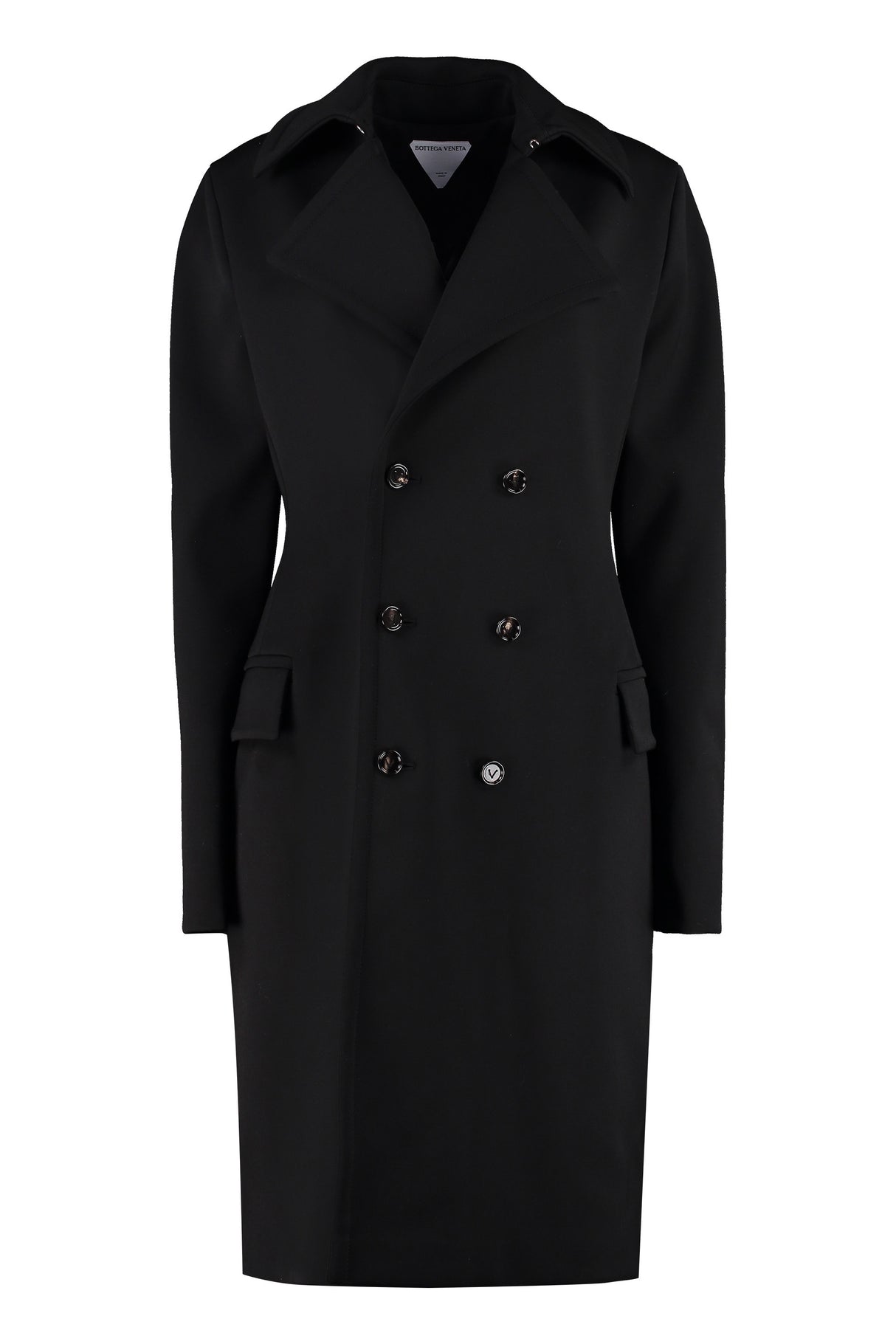 BOTTEGA VENETA Stylish Black Double-Breasted Wool Jacket with Horn Buttons and Back Slit for Women