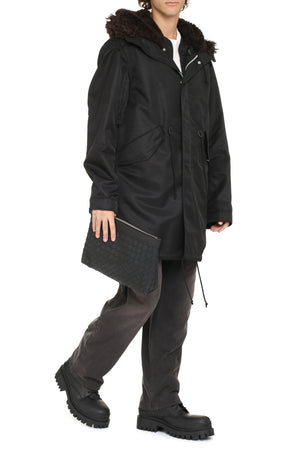 BOTTEGA VENETA Black Nylon Parka Jacket with Removable Lamb Fur Inner Waistcoat for Men