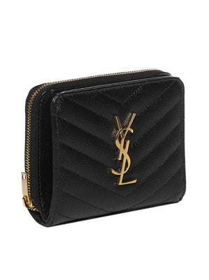 SAINT LAURENT Luxury Mini Calfskin Leather Zip Wallet