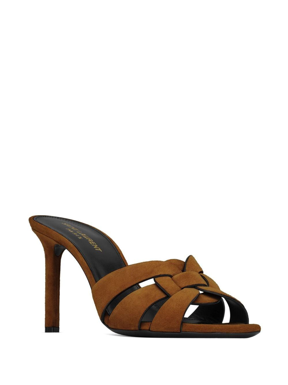 SAINT LAURENT Beige Suede Square Toe Stiletto-Heel Sandals for Women