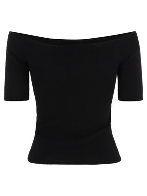 Black Ribbed Boat-Neck Top for Women - SS24 Collection