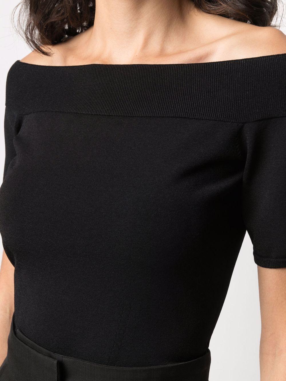 Black Ribbed Boat-Neck Top for Women - SS24 Collection