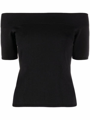 Black Ribbed Boat-Neck Top for Women - SS24 Collection