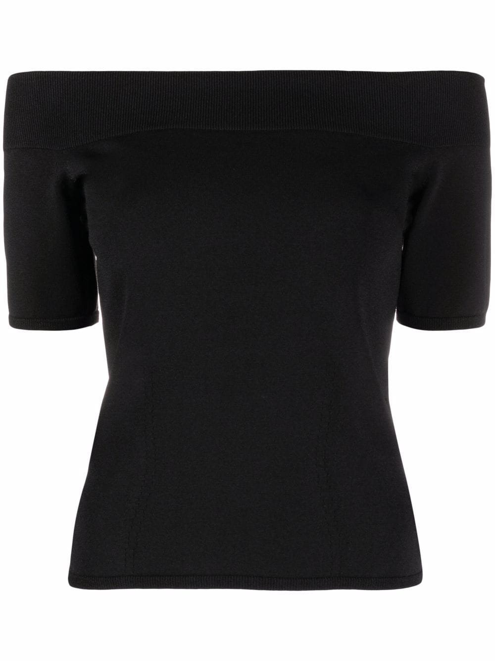女士时尚黑色露肩T恤 - SS24系列