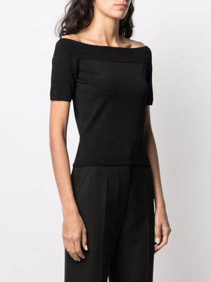 Black Ribbed Boat-Neck Top for Women - SS24 Collection