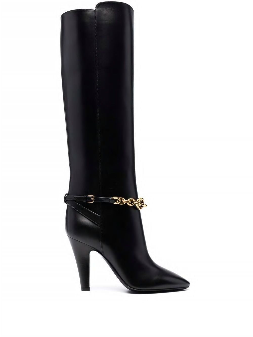 SAINT LAURENT Women's Black Leather Mid-Calf Boots for Fall and Winter 2024