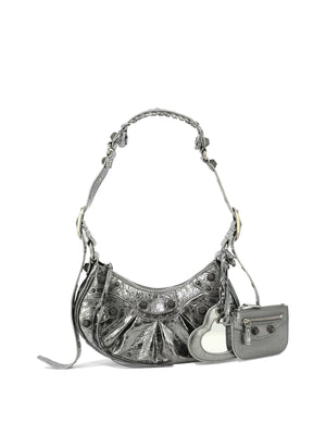 Silver Metallic Leather Shoulder Handbag for Women