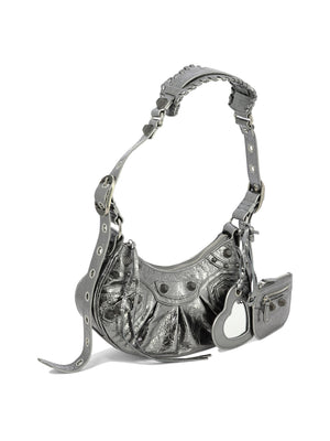 Silver Metallic Leather Shoulder Handbag for Women