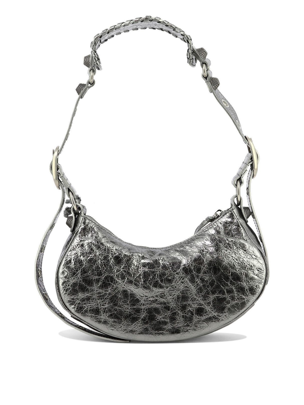 Silver Metallic Leather Shoulder Handbag for Women