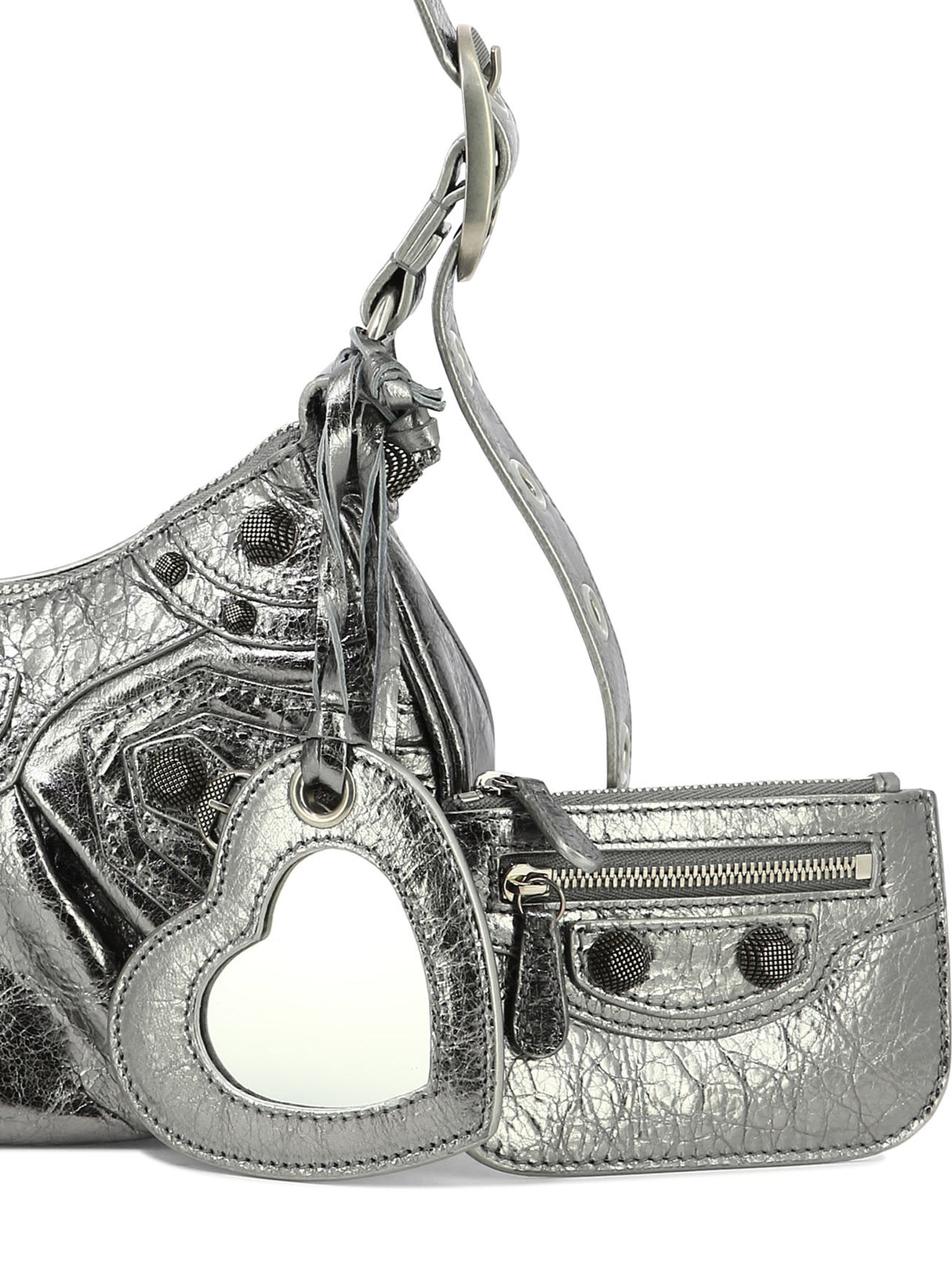 Silver Metallic Leather Shoulder Handbag for Women