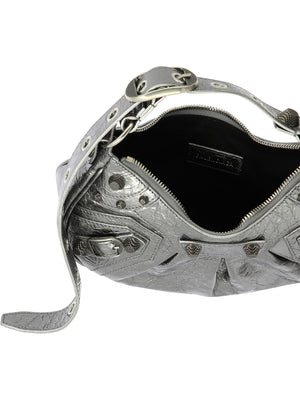 Silver Metallic Leather Shoulder Handbag for Women