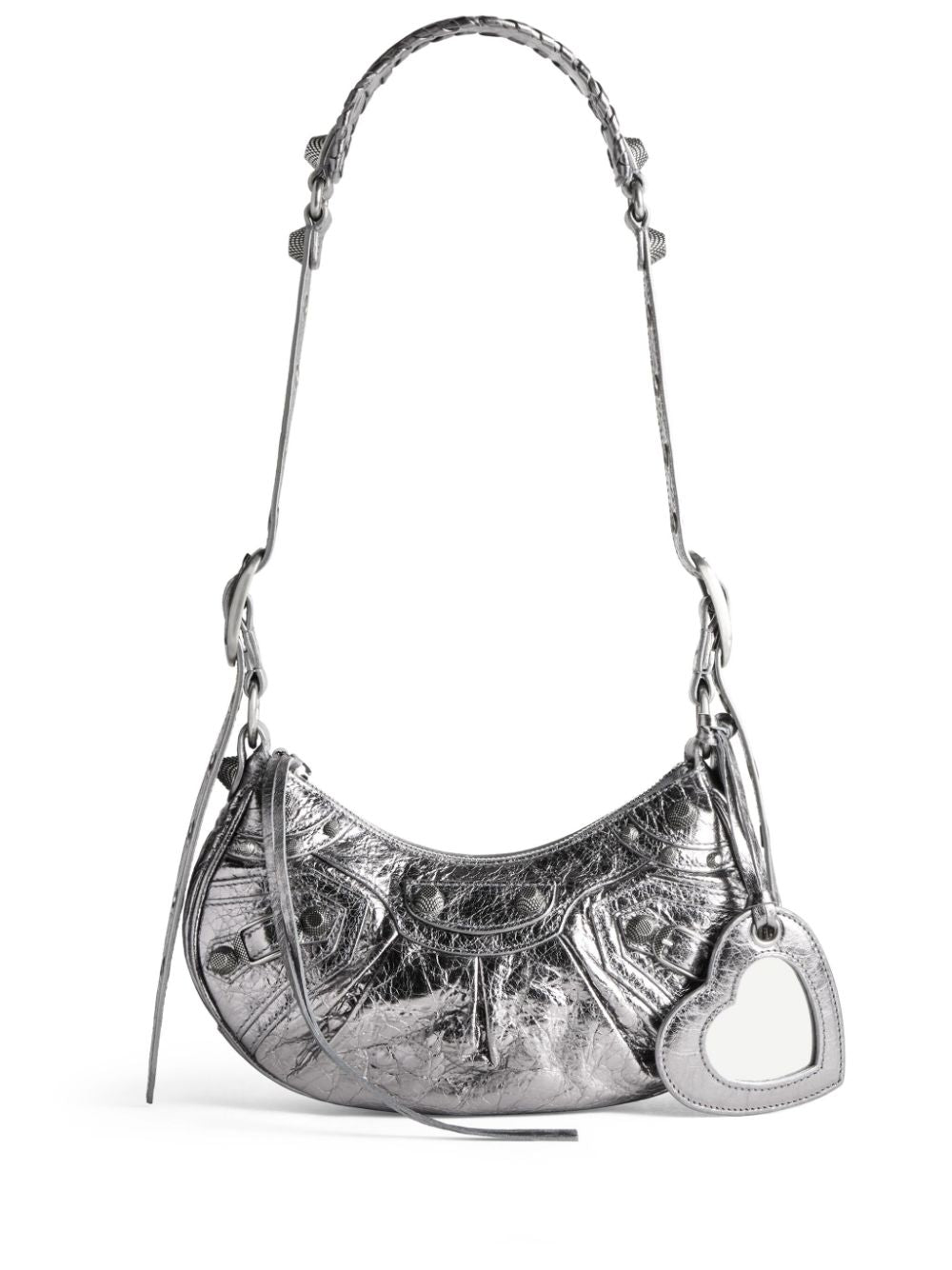 Silver Metallic Leather Shoulder Handbag for Women