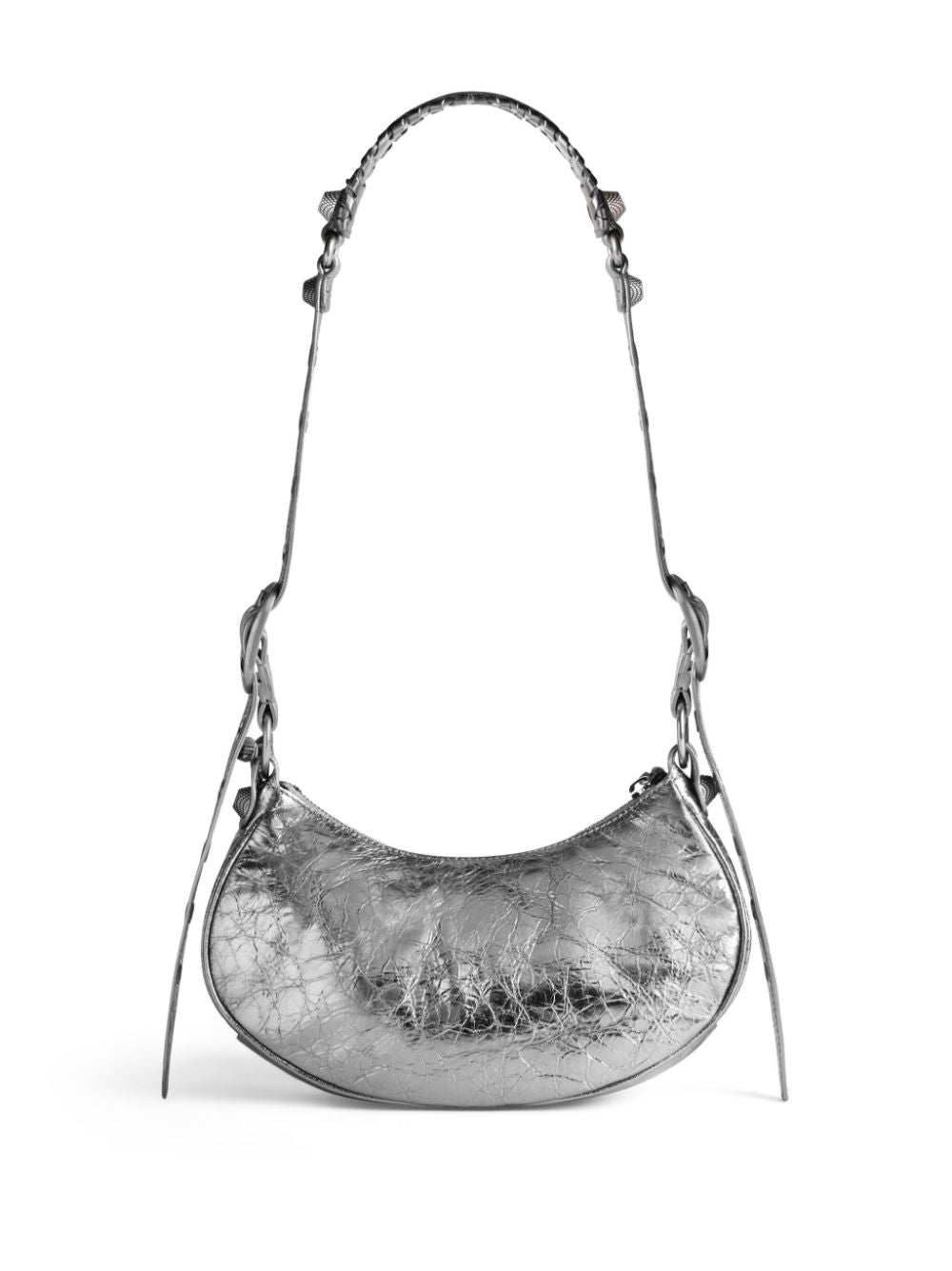 Silver Metallic Leather Shoulder Handbag for Women