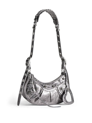 Silver Metallic Leather Shoulder Handbag for Women