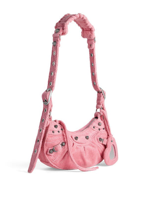 Flamingo Pink Mini Shoulder Handbag with Decorative Details