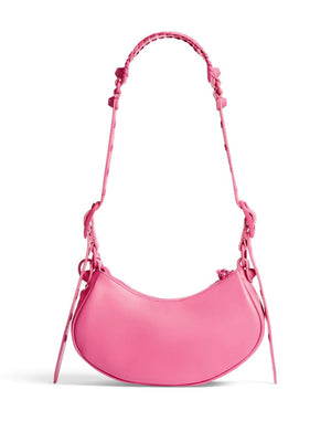 Fuchsia Calf Leather Shoulder Handbag with Unique Studded Detail and Adjustable Strap