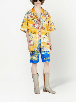 GUCCI Blue and Yellow Ocean Palms Short Pants for Men