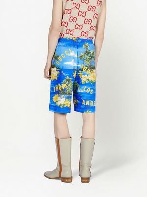 GUCCI Blue and Yellow Ocean Palms Short Pants for Men