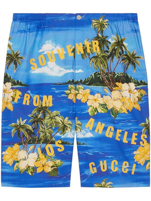 GUCCI Blue and Yellow Ocean Palms Short Pants for Men