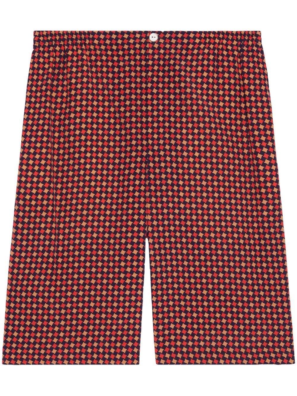 GUCCI Classic Blue and Red Cotton Shorts for Men