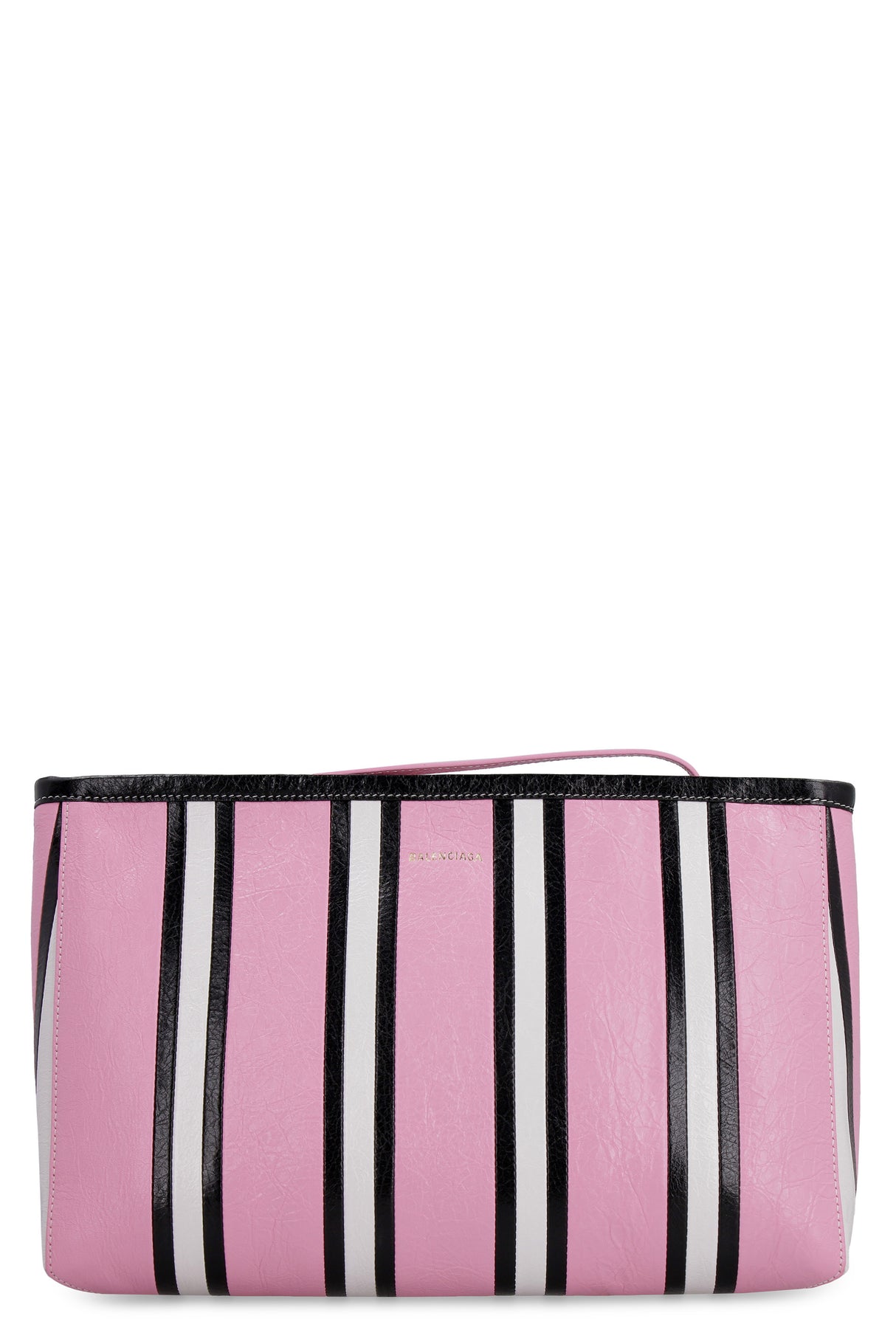 BALENCIAGA Cracked Pink Leather Clutch with Zipper Closure and Internal Zippered Pocket for Women